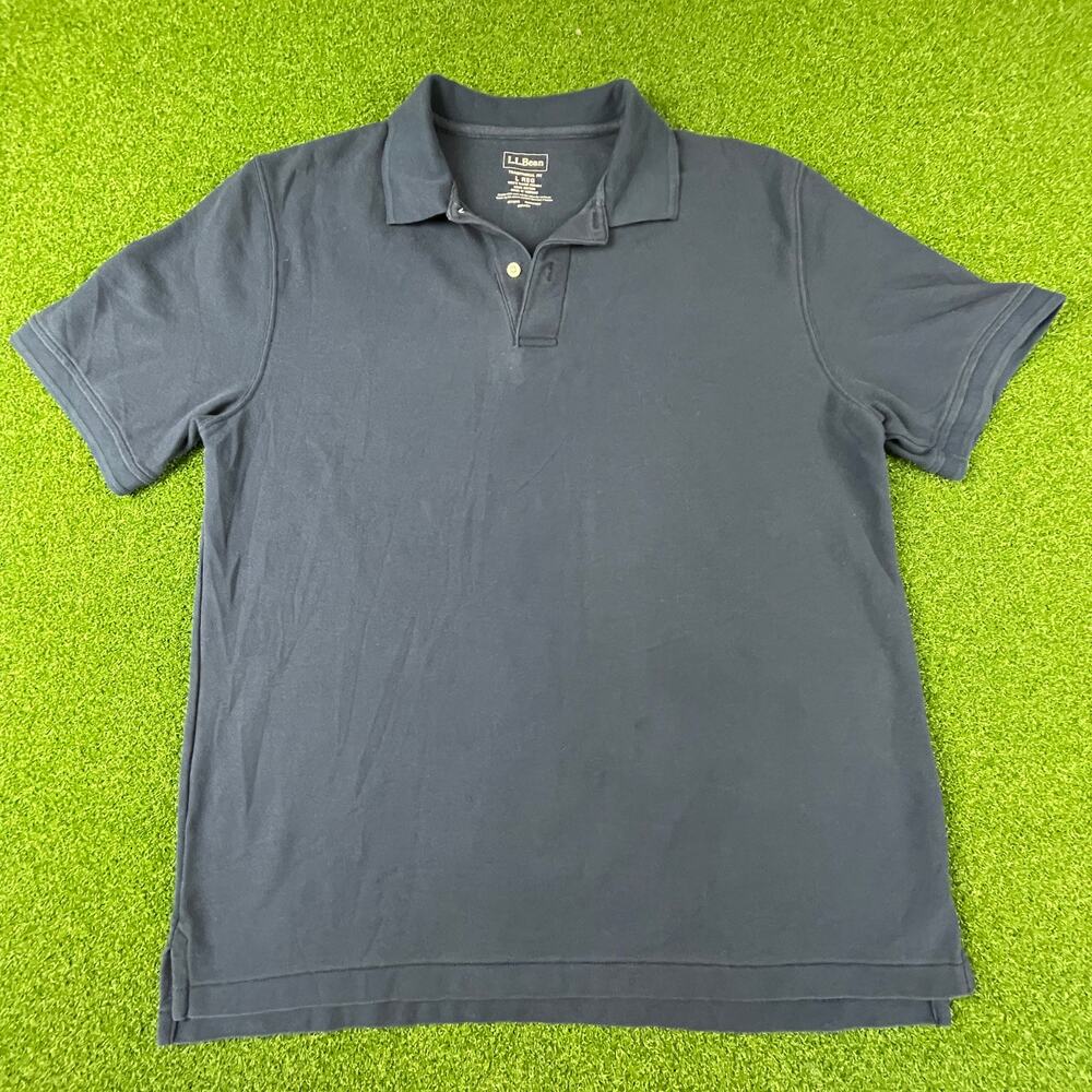 L.L.Bean Mens Navy Traditional Fit Short Sleeve Cotton Pique Polo Shirt Sz L